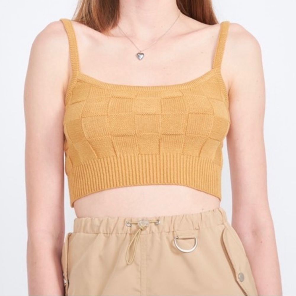 Emory Park Yellow Knit Cropped Tank Top